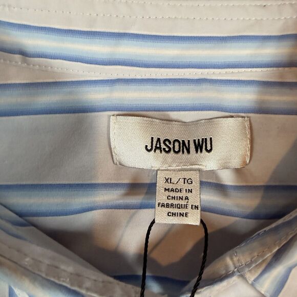 NWT Jason Wu Men's Casual Button Up Blue and White Stripe XL MSRP $68 - Picture 4 of 6